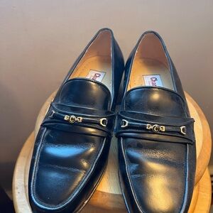Black Leather Loafers with Gold Hardeare